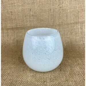 HQT Hand Blown Art Glass Vase Bowl with White Swirls